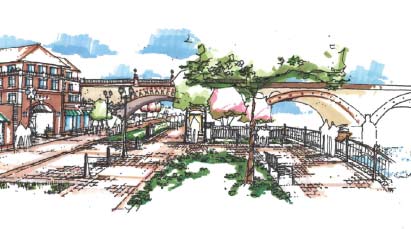 Artwork of a Town Next to a River